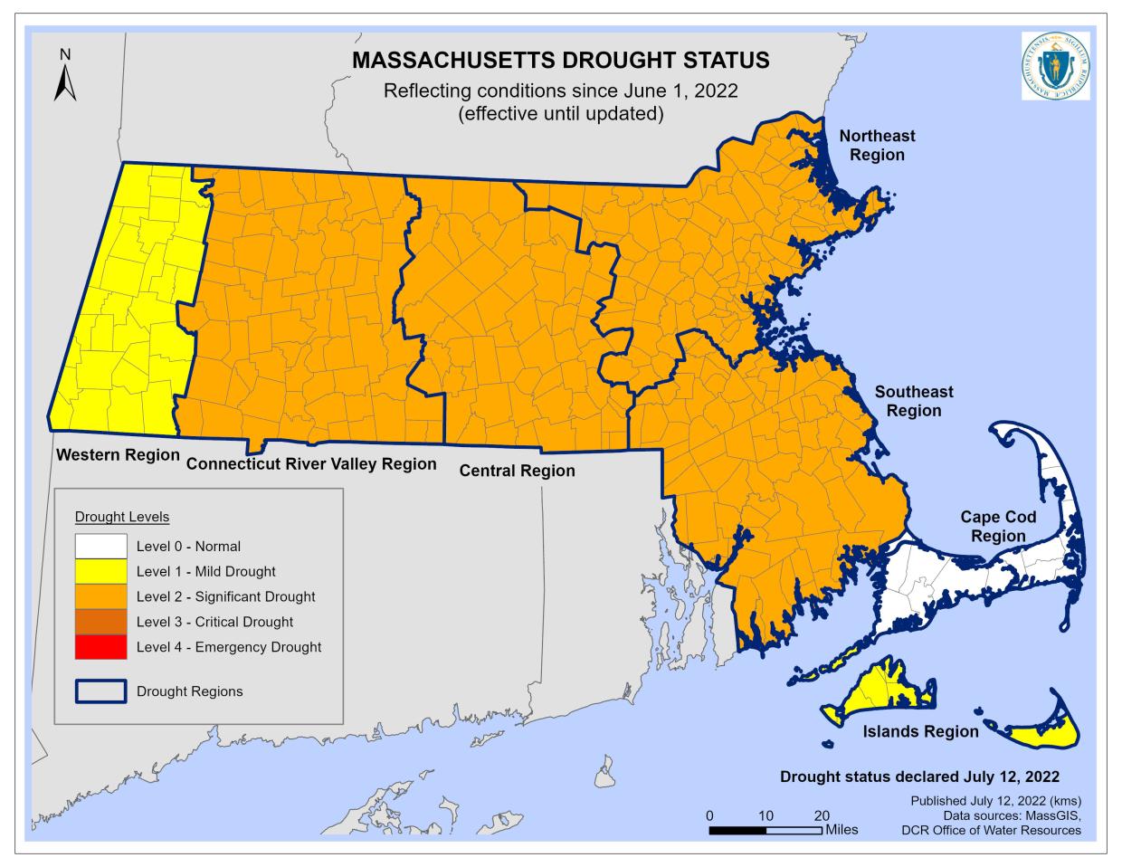 MA Drought Status Map July 12, 2022