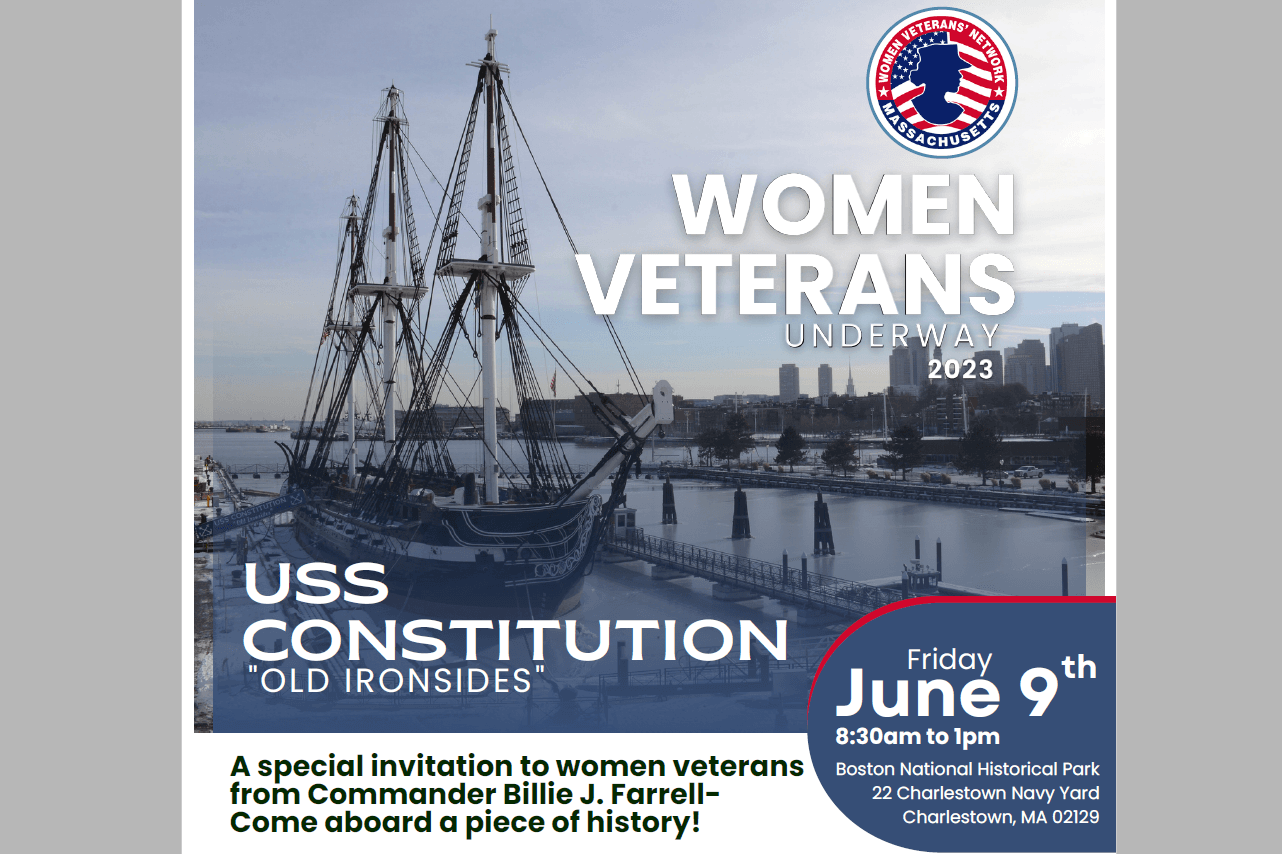 USS Constitution ship with text describing the Women Underway event